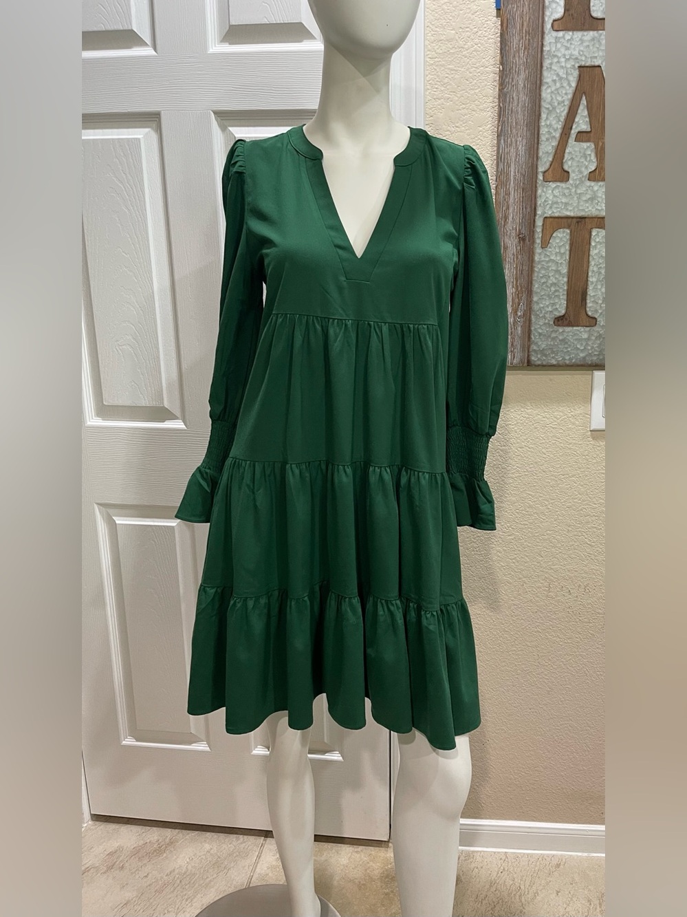 Tuckernuck Pomander Place Hunter Green Tiered Crepe Kenzo Mini Dress Size Smal